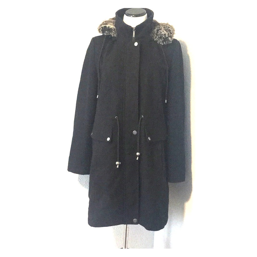 Trench Coat with Full Faux Fur Hood